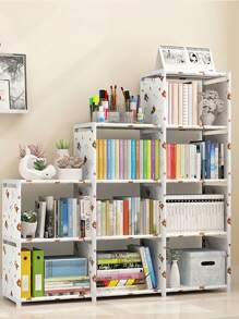 1 套多功能储物架，简易组装书架，落地式可堆叠储物架，可拆卸储物整理架，实用储物架，适用于家庭卧室厨房客厅学校宿舍