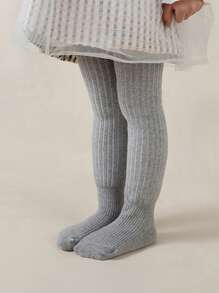 1 件装女婴保暖内衬马镫裤袜，冬季保暖幼儿袜子紧身裤，简约风格，儿童公主袜 - 灰色 - 查看 3