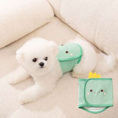 可调节、可清洗、可重复使用的狗狗防骚扰生理裤，带有卡通印花 - 可与尿布/护垫一起使用