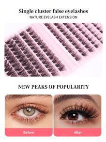 144 pestañas postizas naturales y suaves de 10-16mm de grosor de 0,07mmC/D, impermeables, extensión manual de pestañas largas y estilo falso, ampliadas, pueden usarse en todas las ocasiones desde el maquillaje diario hasta el estilo de fiesta - portatil.