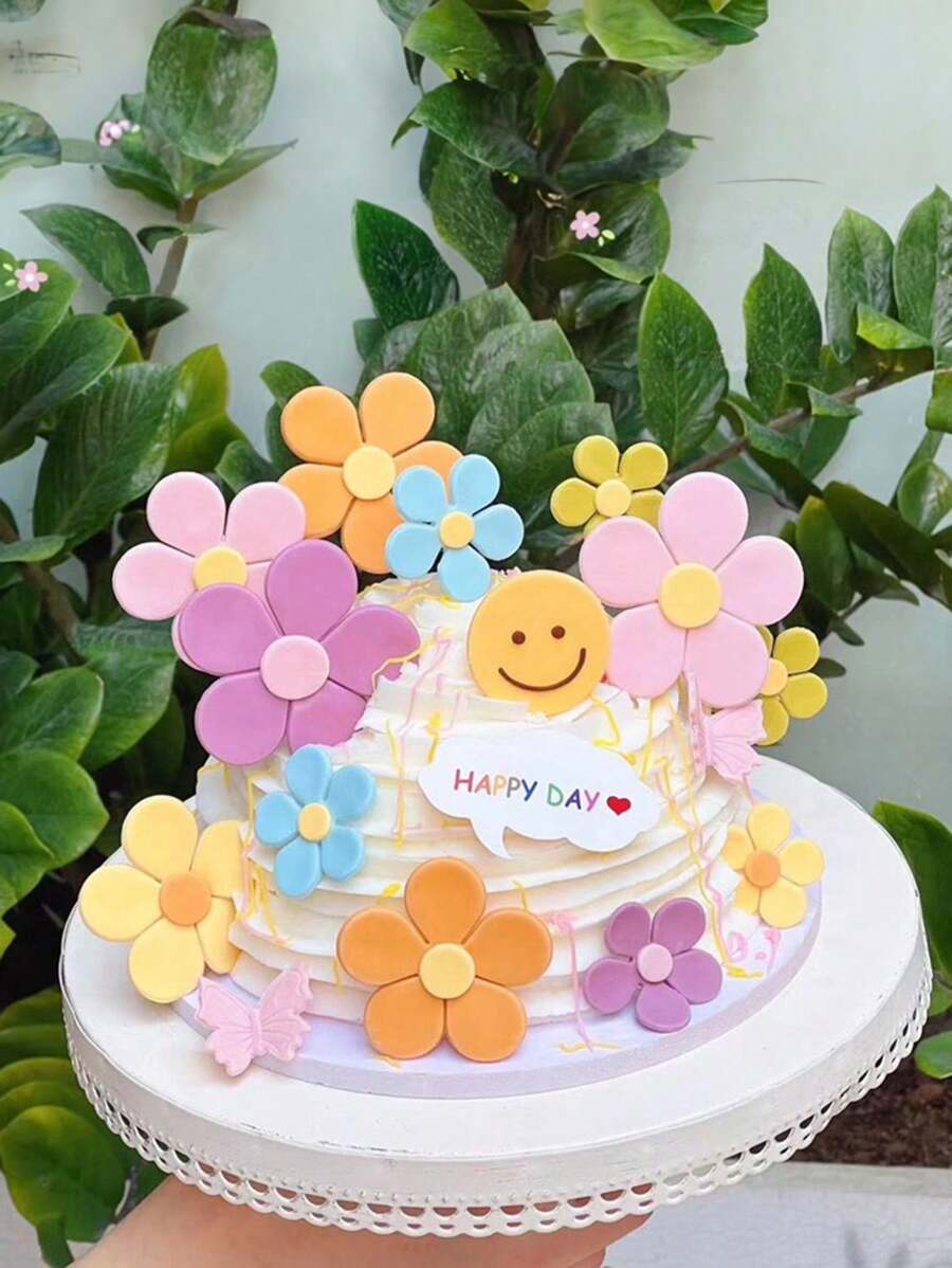 3/6/9件花形纸杯蛋糕装饰，彩色花形生日蛋糕装饰，纸杯蛋糕装饰，雏菊蛋糕装饰，蛋糕装饰，生日、婚礼和派对花形纸杯蛋糕和蛋糕甜点装饰装饰配件