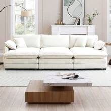 Oversized Modular Cushioned Sofa,With 3 Ottomans To Work As Sleeper Sofa Beds, 3-Seater Sofa With 3 Footstools, Beige Corduroy Fabric