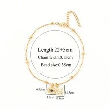 1pc New Classic Pave Zirconia Initial Eye Pendants Golden Stainless Steel Bead Chain Anklets For Women