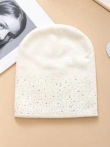 1 件双面女式无檐便帽，水钻装饰，简约时尚万圣节冬季秋季 - 白色 - 查看 2