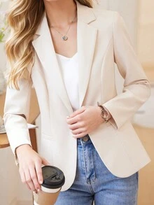 杏色修身女士西装外套，优雅款式，2025春秋新款，今年流行西装外套