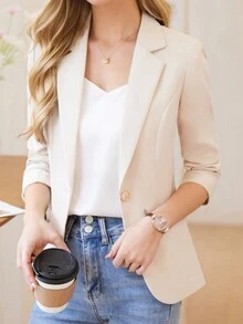 杏色修身女士西装外套，优雅款式，2025春秋新款，今年流行西装外套