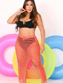 Women's Beach Cover-Up, Long Skirt With Side Slit, Beach With Drawstring, At The Waist Summer Fashion - trái cam - Xem 4