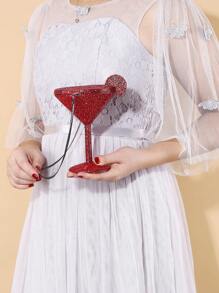 New Wine Glass Shaped Rhinestone Decorated Evening Clutch Bag, Everyday Carry, Not For Phone Use - Red - View 1