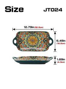 1 pieza Plato de cerámica con forma de pez estilo bohemio para dos orejas, con 4 opciones de color, diseño anti-quemaduras, adecuado para cocinar pescado al vapor, platos de acompañamiento y fruteros en el hogar - Multicolor - Ver 9