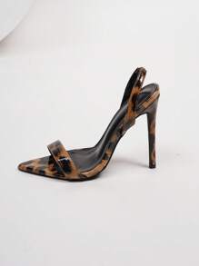 新品女式性感豹纹高跟鞋，系带尖头凉鞋 - 棕色 - 查看 7