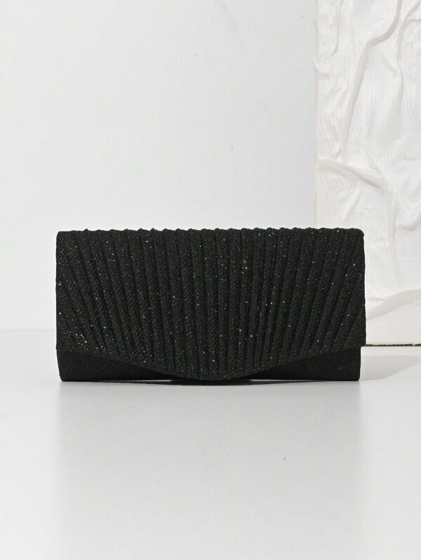 Women's Solid Color Minimalist Shiny Pleated Clutch Bag, Elegant Party/Evening Handbag, Essential Wedding Items,Perfectly Matching With Graduation Dress, Prom Dresses, Perfectly Matching With Prom Accessories