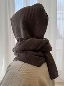 1 件女士时尚纯色黑色/米色/灰色/红色条纹连帽保暖披肩围巾围脖，适合秋冬季日常外出