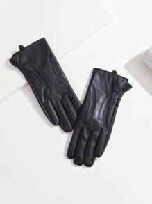 1 par de guantes de invierno de mujer de PU con estilo, forrados térmicamente, a prueba de viento y agua, con pantalla táctil, para uso casual al aire libre y Halloween