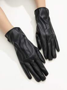 1 par de guantes de invierno de mujer de PU con estilo, forrados térmicamente, a prueba de viento y agua, con pantalla táctil, para uso casual al aire libre y Halloween