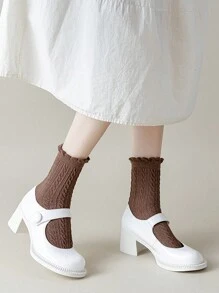 12 Pairs Assorted Women Plain Color Ruffled Breathable Lolita Style Casual Mid-Calf Socks - Multicolor - View 6