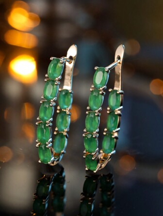 1 par Champagne Guld Oval Cubic Zirconia droppörhängen, syntetiska Zirconia smycken present till henne