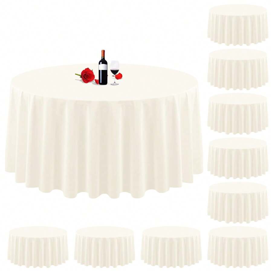 10 Pack Round Tablecloth Round Tablecloth 90 Inch Round Table Cloth Washable Polyester Fabric Bulk Linen Tablecloths Round Table Cover Table Cloths For Parties Wedding Banquet Buffet Dinning - Ivory - View 1