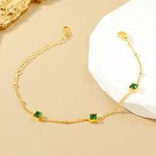 Bracelet French Square Thin Versatile Color Zirconia Green Zirconium Titanium Steel Necklace Women's Fashion Commuter Plated - Vàng - Xem 9