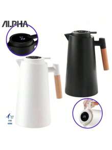 Nordic Thermal Bottle With Digital Thermometer 1L Coffee Tea With Wooden Handle - Xanh nhạt - Xem 5