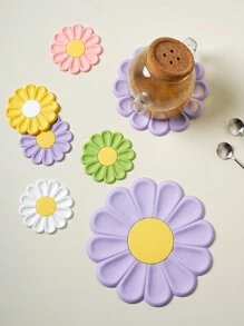 1/6pcs Flower Design  Coaster Mini Coaster,Silicone Portable Durable Cute Cup Mat ,Kitchen Table Heat-Resistant Coasters And Thick Insulation Pads,5 Colors Flower Design Anti-Slip Silicone Coaster  Set For Home Decor Tabletop Protection Suitable For Kinds Of Cups, 3.74 Inches , Creative  Cup Coaster For Dining Table