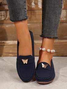 Women's Gold Butterfly Decorated Handmade Flat Shoes,Casual Slip-On Loafers For Spring And Autumn Traveling & Leisure - Blue - View 5