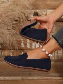 Women's Gold Butterfly Decorated Handmade Flat Shoes,Casual Slip-On Loafers For Spring And Autumn Traveling & Leisure - Blue - View 3