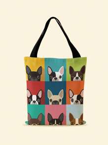 1 Stück süße Cartoon Boston Terrier Muster Leinwand Tragetasche, Damen Handtasche, lässige Shopper Tasche mit großer Kapazität, vielseitige Schultertasche, neu im Herbst/Winter Schultertasche mit großer Kapazität