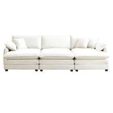 Oversized Modular Cushioned Sofa,With 3 Ottomans To Work As Sleeper Sofa Beds, 3-Seater Sofa With 3 Footstools, Beige Corduroy Fabric