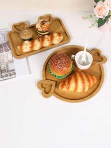 1 khay gỗ hình trái tim tròn và vuông mới đựng món tráng miệng, đồ ăn nhẹ, đồ trang trí bàn bếp làm quà tặng Giáng sinh - Màu Khaki - Xem 2