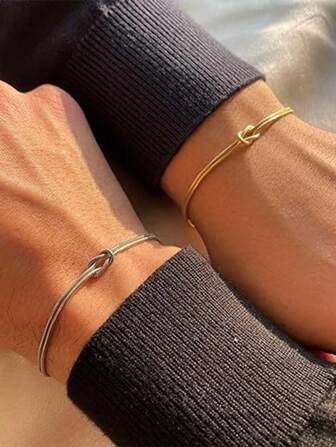 2 件/套简约结设计情侣手链，适合日常佩戴，非常适合送给朋友和情侣情人节、妈妈、母亲、母亲节、礼物