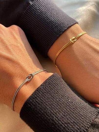 2 قطعة/مجموعة أساور للأزواج ذات تصميم عقدة بسيطة، مناسبة للارتداء اليومي، هدية مثالية للأصدقاء والأزواج في عيد الحب وعيد الأم
