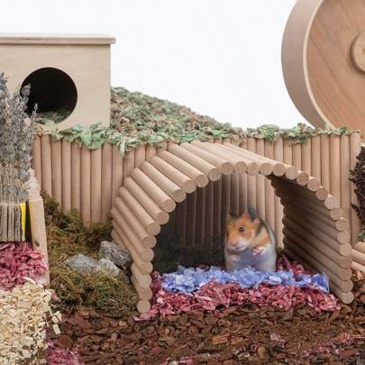 Large Solid Wood Fence. Customizable Arch Bridge Staircase Shelter Suitable For Hamsters, Guinea Pigs, And Birds