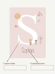 3pcs Personalized Name Custom Art Prints Pink Flowers Print Pictures Butterfly Canvas Hanging Pictures Aesthetic Wall Art Nursery Poster Room Decoration Stuff Girls Bedroom Decor Present No Frame Gifts Birthday Graduation - Beige - View 3