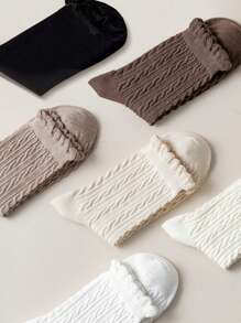 12 Pairs Assorted Women Plain Color Ruffled Breathable Lolita Style Casual Mid-Calf Socks - Multicolor - View 2