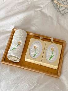 Embroidered Tulip Hand Towel Gift Set, Practical Gift For Bridesmaids, Weddings And Business Events - Pink - View 2