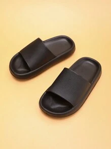 儿童轻便防滑软底泡沫拖鞋，速干带简约休闲家居沙滩凉鞋，适合男孩和女孩 - 黑色 - 查看 4