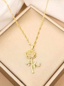1 件女士节日风格花卉吊坠项链，适合日常、节日、礼物、时尚配饰 - 金黃色 - 查看 4