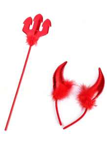 1/2/3/4pcs Christmas Animal Costume Accessories, Adults & Kids Cosplay Devil Horns Headband And Trident Set Halloween Prom
