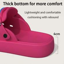 ASHALI Women's Sandals, Decorative Flower Design Closed Toe Slides, Hot Pink Color, Summer Thick Bottom Slippers