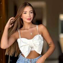 Cropped Top Bow Fabric Tailoring Women's Fashion Blogger - trắng - Xem 2