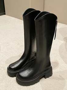 女式复古骑士靴，新款秋冬粗跟高筒靴 - 黑色 - 查看 2