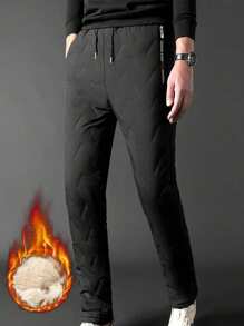 男士加大羊毛加厚裤，户外防风厚重保暖冬季长裤加大码 - 黑色 - 查看 2