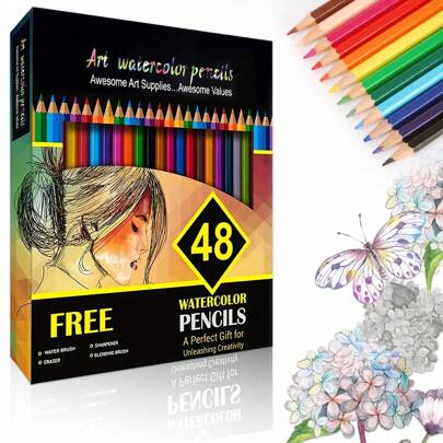 KALOUR 48-Color Watercolor Pencils Set, Professional Colored Pencils For Adults And Teens, High-Quality Art Supplies For Coloring, Blending And Layering, Essential For Back To School