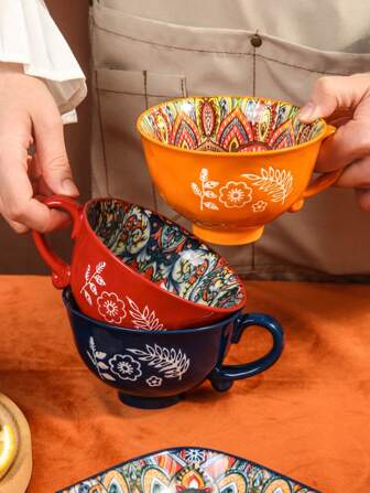 1 件独特图案陶瓷汤碗，精致的雕刻设计，适合家庭、餐厅、餐厅使用