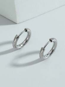 Men Minimalist Hoop Earrings, For Jewelry Gift And Party - Silver - View 1