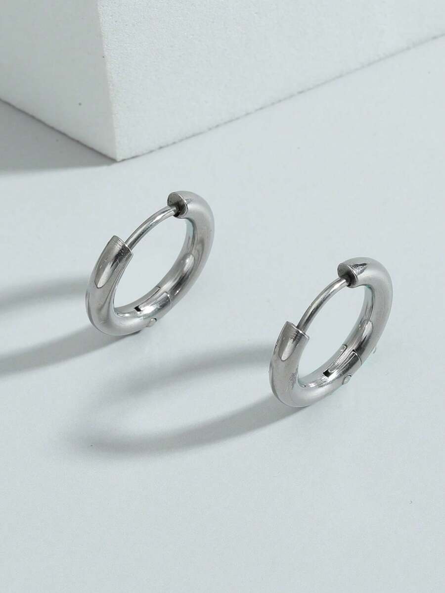 Men Minimalist Hoop Earrings, For Jewelry Gift And Party - Silver - View 1