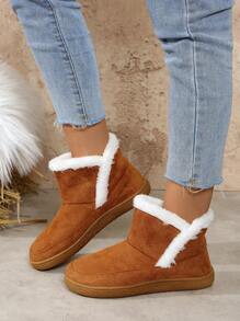 Neue Mode dicke Sohle wasserdichte thermische retrocharmante Paare Knöchel Schneestiefel, rutschfeste weiche Sohle, geruchsresistent, Schlupfeinstieg, für Frühling, Herbst und Winter