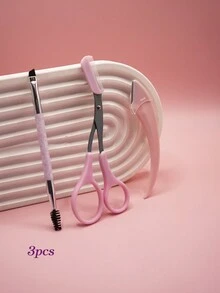 3 件装便携式眉毛修剪剪刀、斜角刷、螺旋眉刷、眼部化妆刷套装 - 彩色 - 查看 10