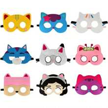 1pc/9Pcs Cat Mask Felt Party Favors , Cat Themed Party Supplies Dress Up Masks Photo Booth Prop Cartoon Character Cosplay Birthday Gift - Multicolor - View 6