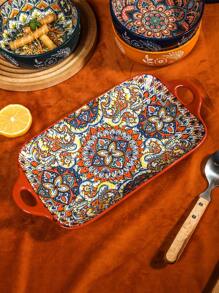 1 pieza Plato de cerámica con forma de pez estilo bohemio para dos orejas, con 4 opciones de color, diseño anti-quemaduras, adecuado para cocinar pescado al vapor, platos de acompañamiento y fruteros en el hogar - Multicolor - Ver 5